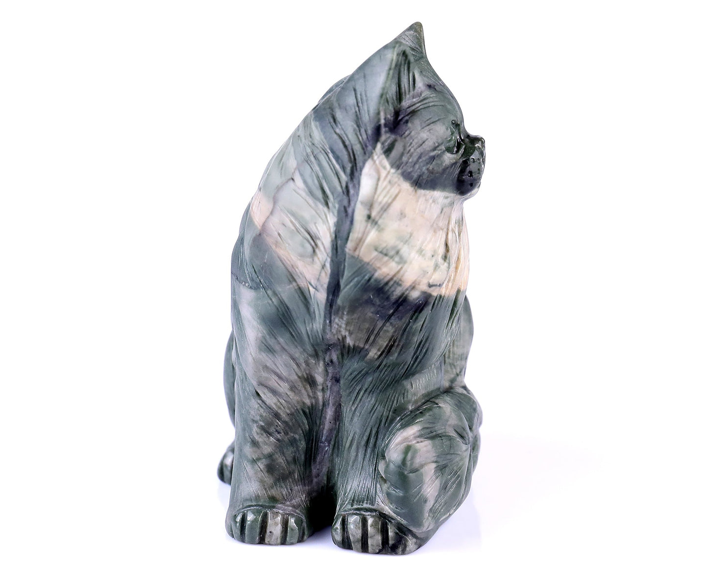Nicedony 4.1" Jiulong Jade Hand Carved Crystal Persian Cat Sculpture - View 3