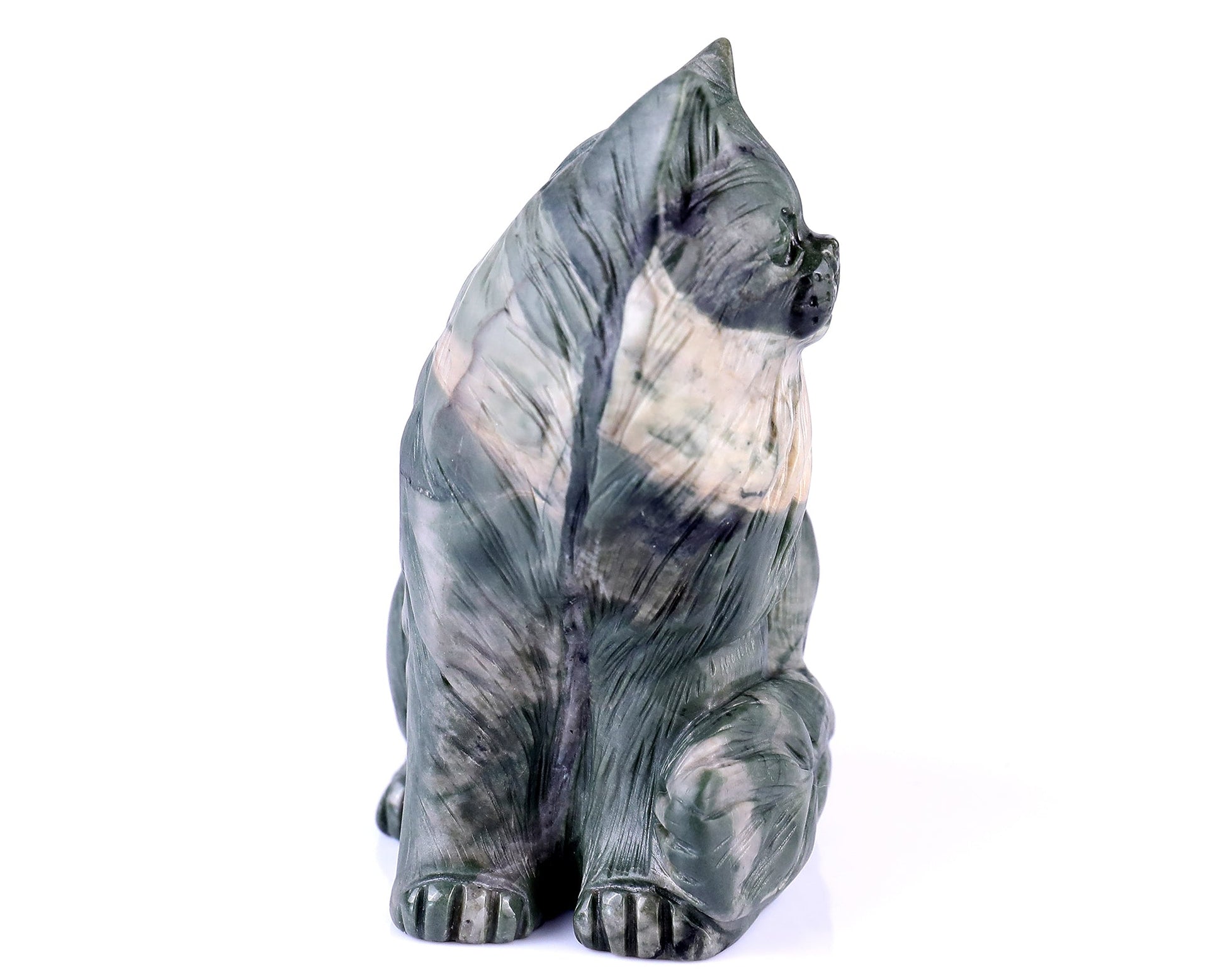 Nicedony 4.1" Jiulong Jade Hand Carved Crystal Persian Cat Sculpture - View 3