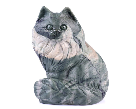 Nicedony 4.1" Jiulong Jade Hand Carved Crystal Persian Cat Sculpture - #4100065