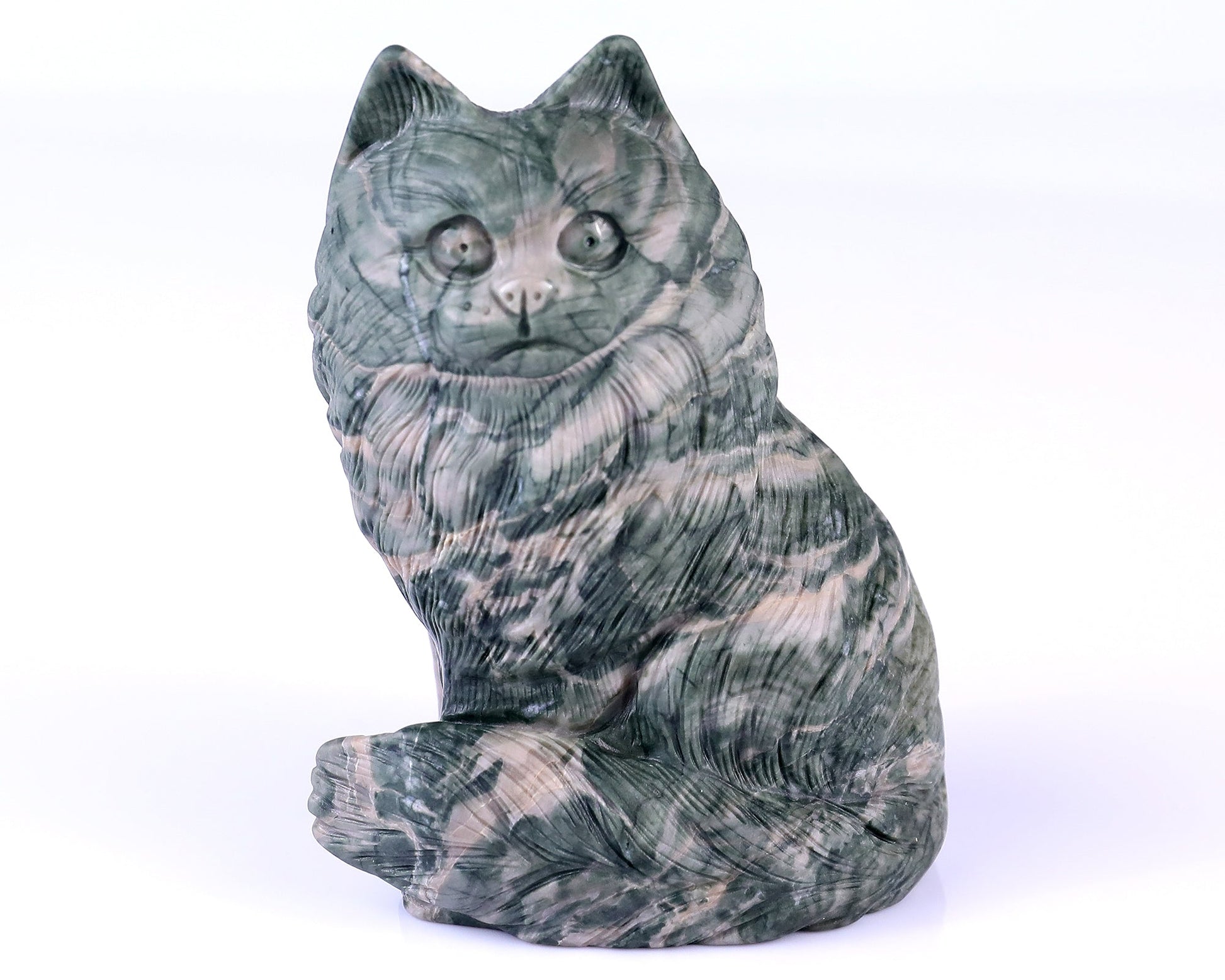 Nicedony 4.1" Jiulong Jade Hand Carved Crystal Persian Cat Sculpture - View 13