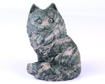 Nicedony 4.1" Jiulong Jade Hand Carved Crystal Persian Cat Sculpture - View 13