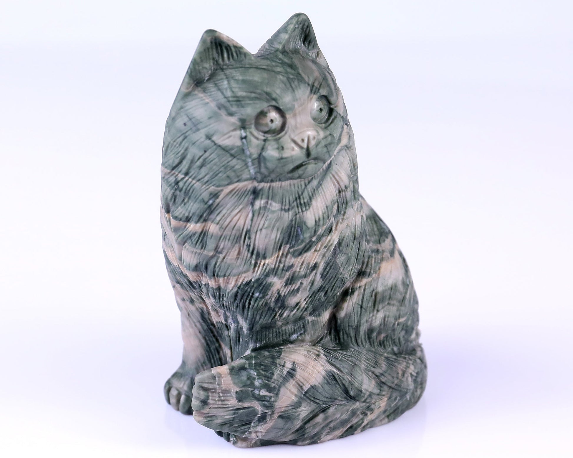 Nicedony 4.1" Jiulong Jade Hand Carved Crystal Persian Cat Sculpture - View 8