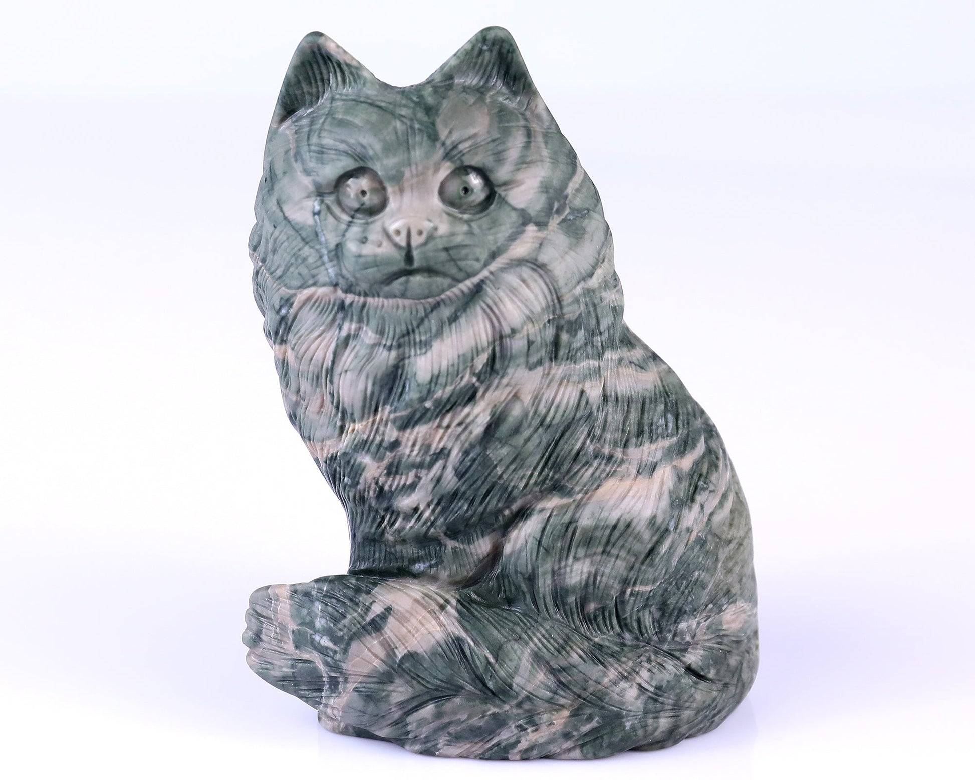 Nicedony 4.1" Jiulong Jade Hand Carved Crystal Persian Cat Sculpture - View 9