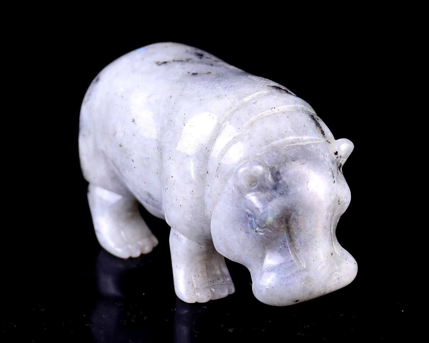 Nicedony 4.1" Labradorite Hand Carved Crystal Hippo Sculpture