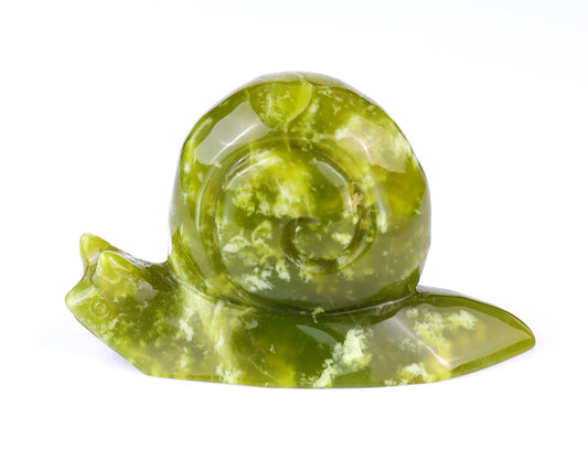 Nicedony 4.1" New Jade Hand Carved Crystal Snail Sculpture - #3100020