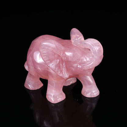Nicedony 4.1" Rose Quartz Hand Carved Crystal Elephant Sculpture