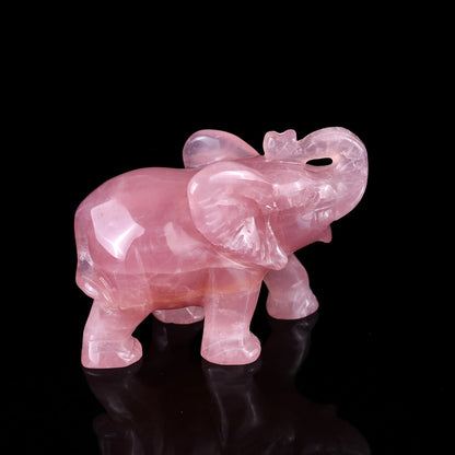 Nicedony 4.1" Rose Quartz Hand Carved Crystal Elephant Sculpture - View 3