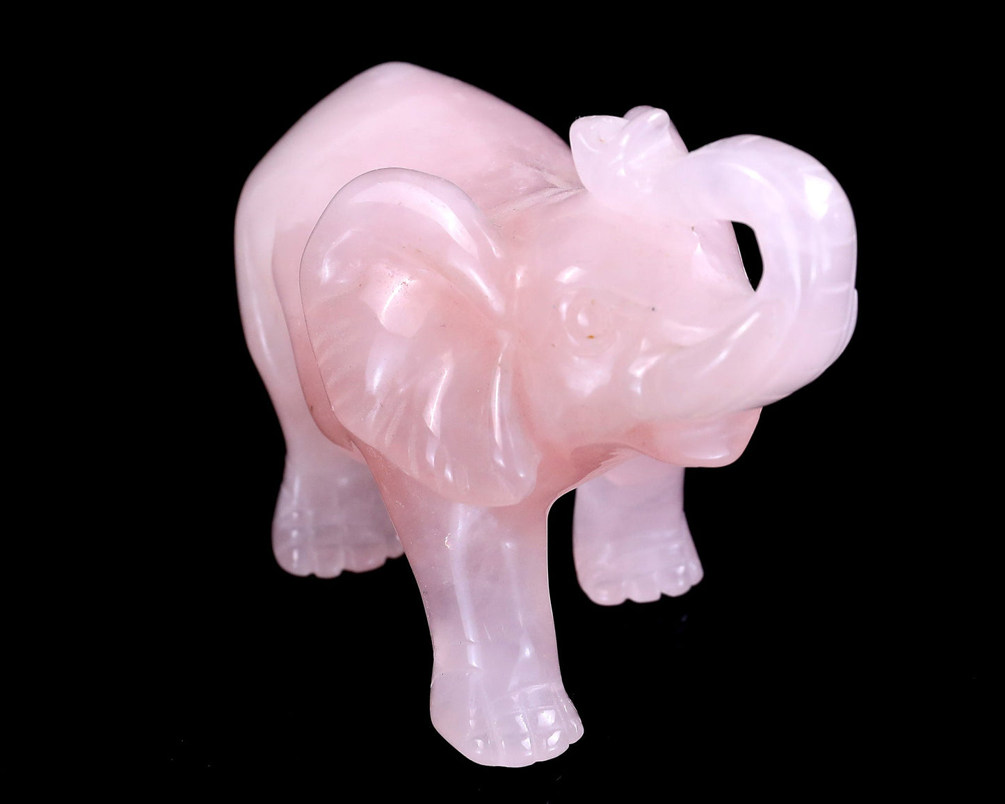 Nicedony 4.1" Rose Quartz Hand Carved Crystal Elephant Sculpture