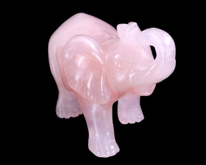 Nicedony 4.1" Rose Quartz Hand Carved Crystal Elephant Sculpture