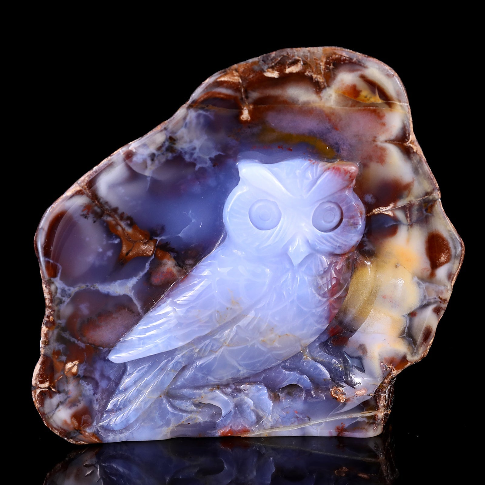 Nicedony 4.2" Blue Chalcedony Hand Carved Crystal Owl Sculpture