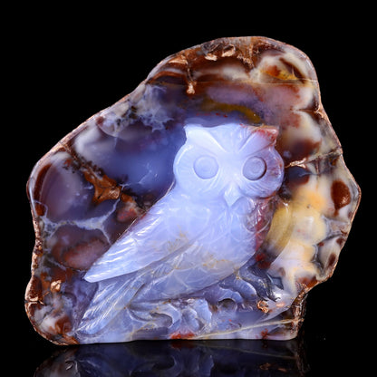 Nicedony 4.2" Blue Chalcedony Hand Carved Crystal Owl Sculpture