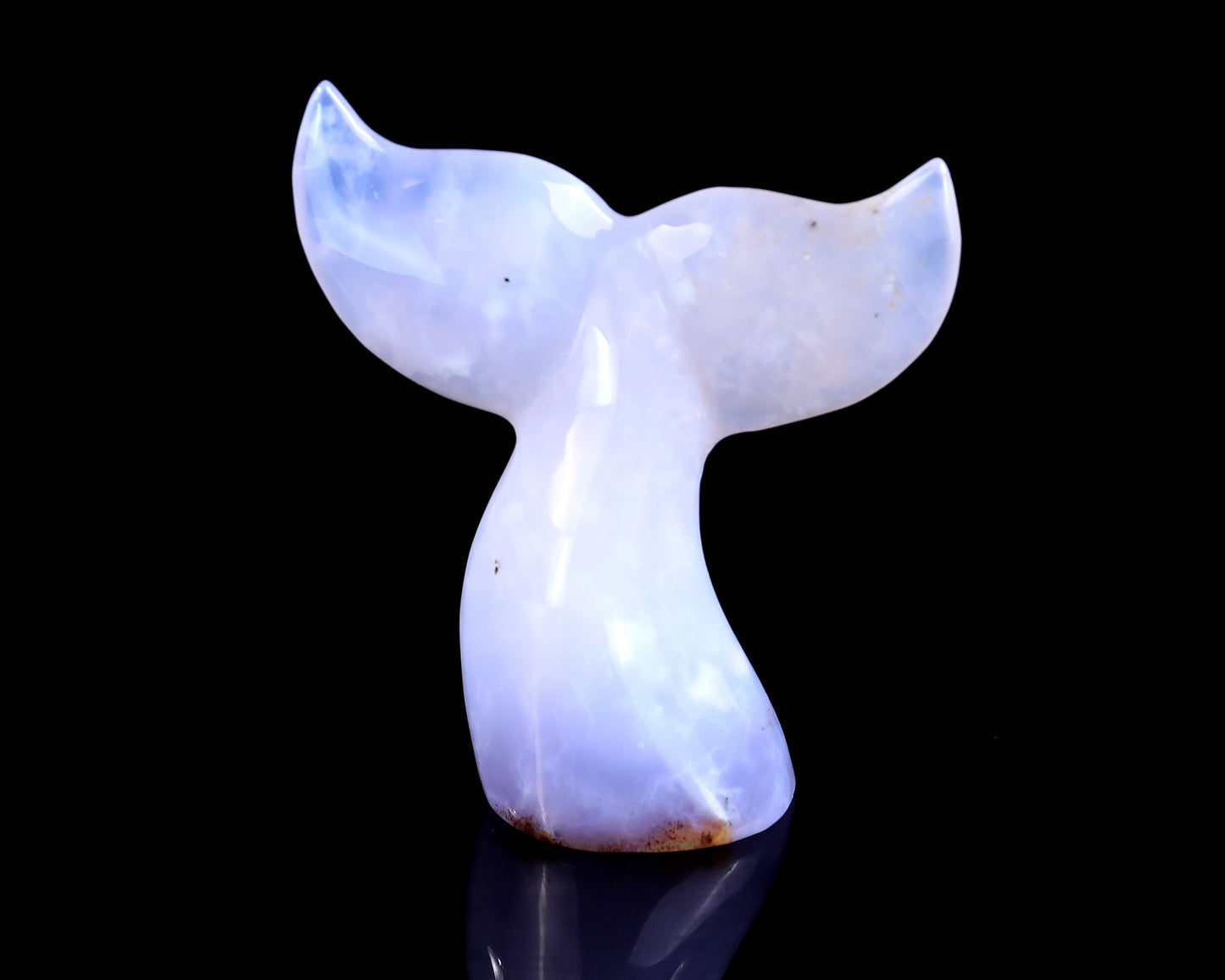 Nicedony 4.2" Blue Chalcedony Hand Carved Whale Tail Sculpture - Chalcedony