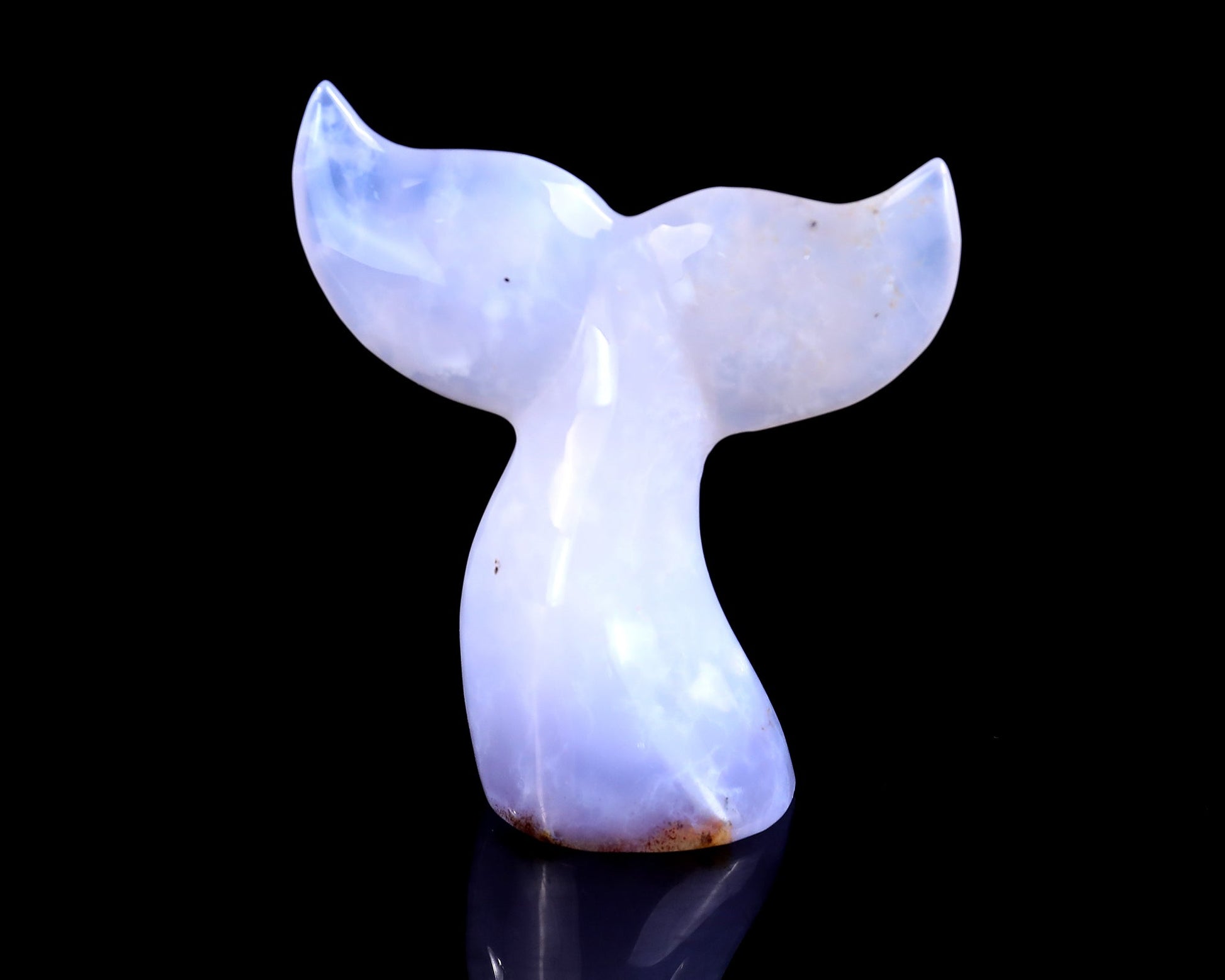 Nicedony 4.2" Blue Chalcedony Hand Carved Whale Tail Sculpture - Chalcedony