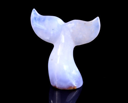 Nicedony 4.2" Blue Chalcedony Hand Carved Whale Tail Sculpture - Chalcedony