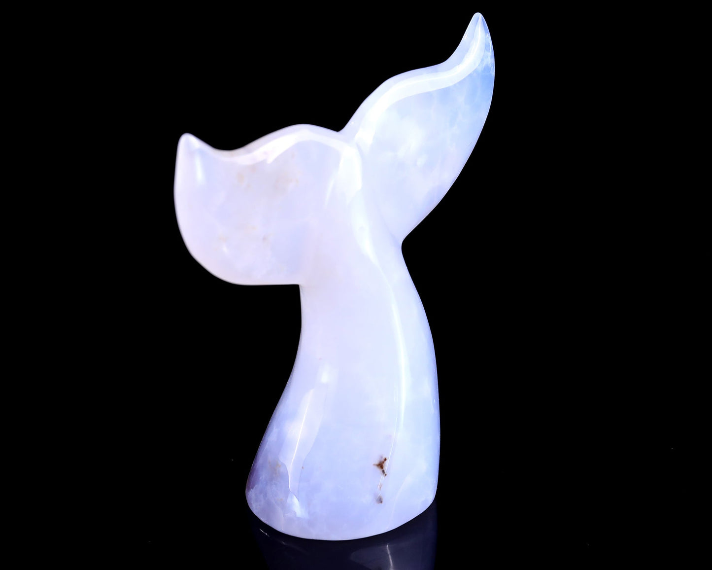 Nicedony 4.2" Blue Chalcedony Hand Carved Whale Tail Sculpture - Jiulong Jade