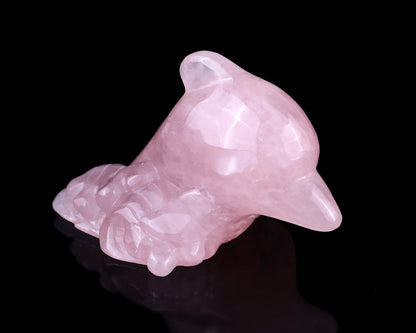 Nicedony 4.2" Rose Quartz Hand Carved Crystal Dolphin Sculpture