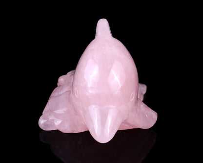 Nicedony 4.2" Rose Quartz Hand Carved Crystal Dolphin Sculpture - View 2