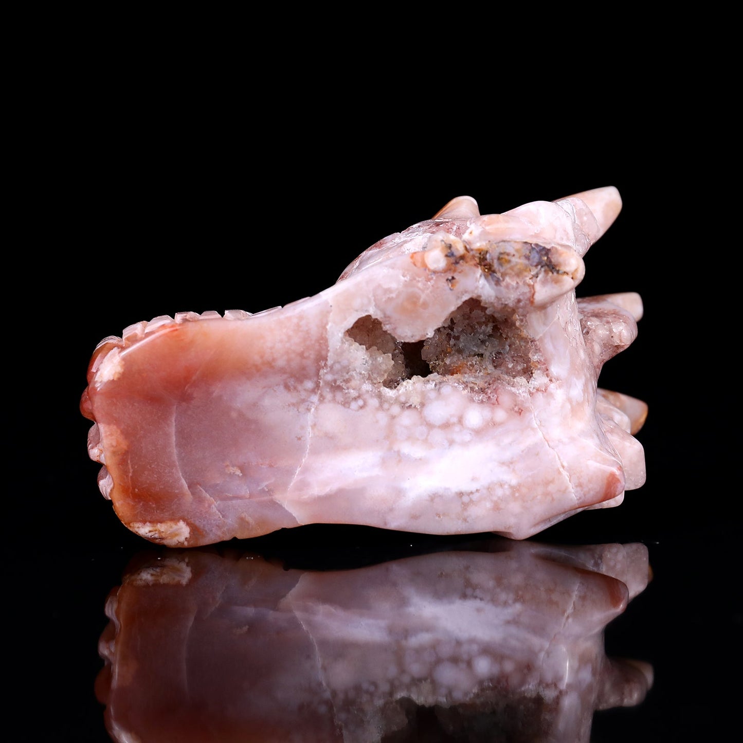 Nicedony 4.2" Sakura Agate Hand Carved Crystal Dragon Skull Sculpture - View 6
