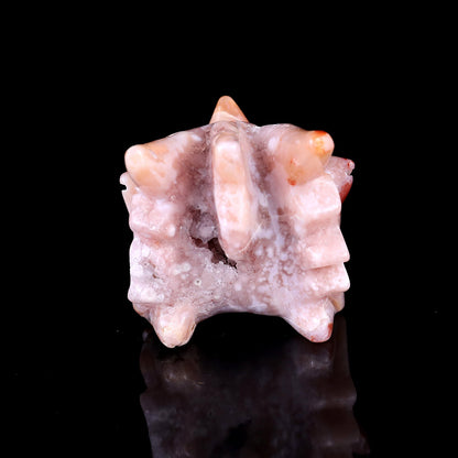 Nicedony 4.2" Sakura Agate Hand Carved Crystal Dragon Skull Sculpture - View 5