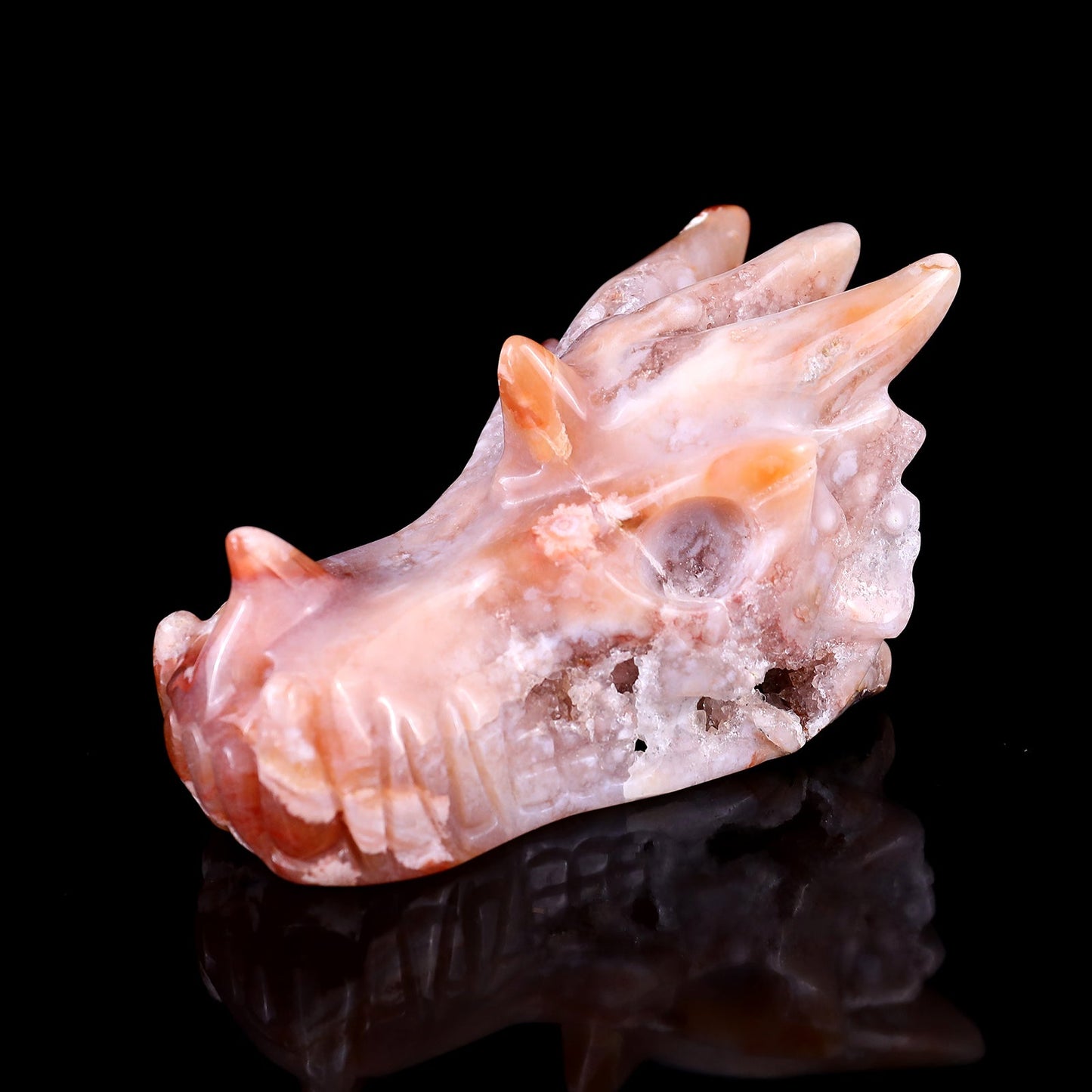 Nicedony 4.2" Sakura Agate Hand Carved Crystal Dragon Skull Sculpture - View 7
