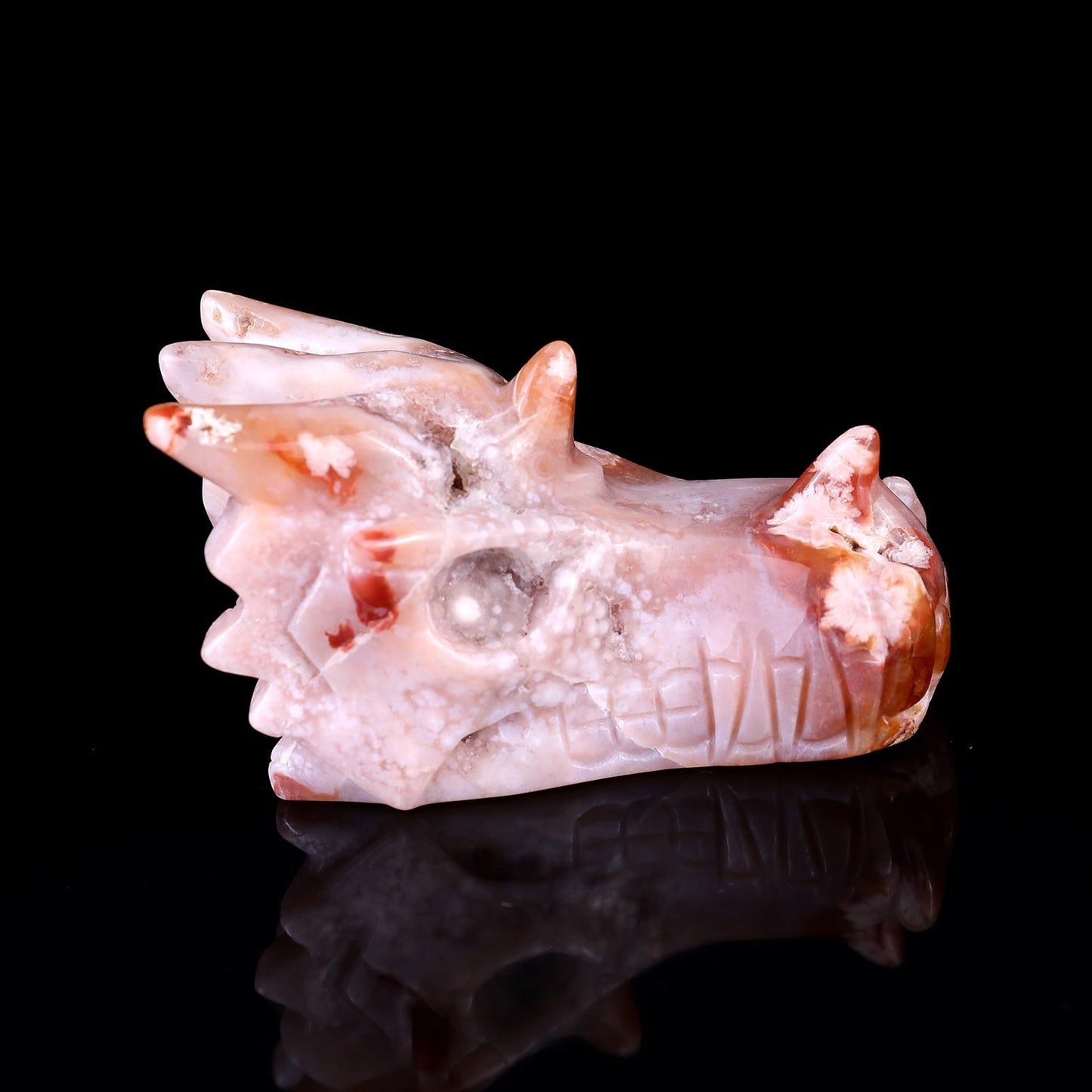 Nicedony 4.2" Sakura Agate Hand Carved Crystal Dragon Skull Sculpture - View 3