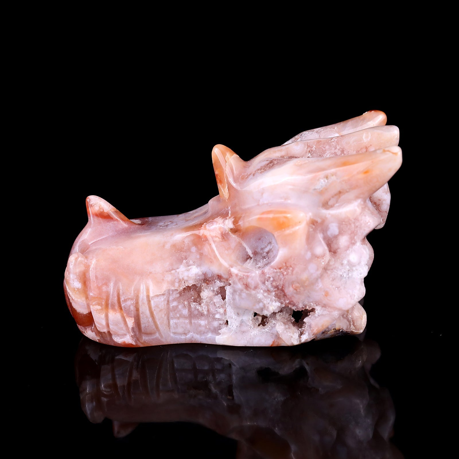Nicedony 4.2" Sakura Agate Hand Carved Crystal Dragon Skull Sculpture - View 4