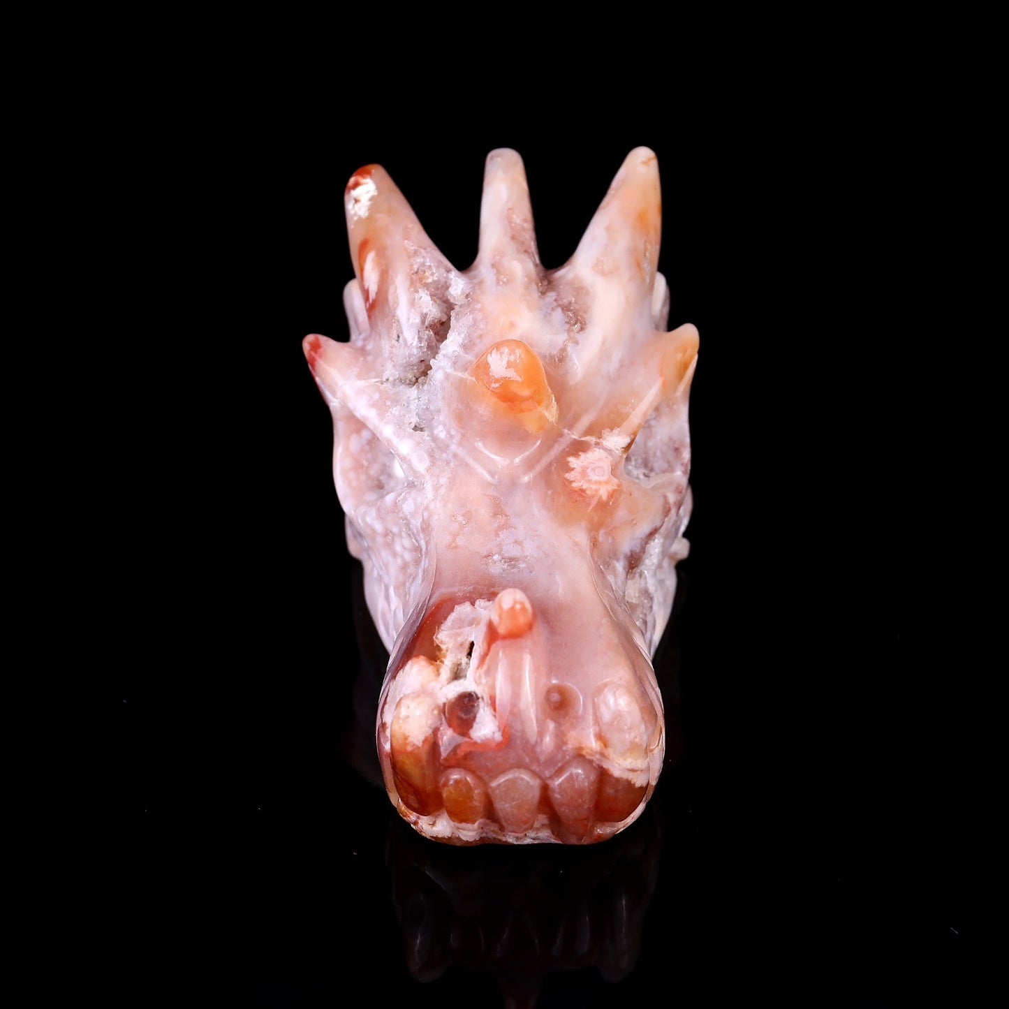 Nicedony 4.2" Sakura Agate Hand Carved Crystal Dragon Skull Sculpture - View 2
