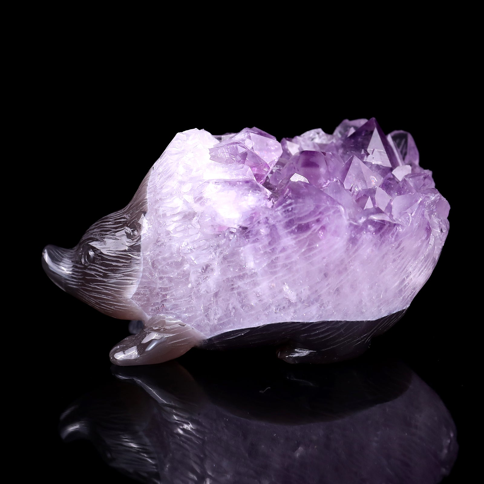 Nicedony 4.3" Amethyst Druse Agate Hand Carved Hedgehog Sculpture - View 4