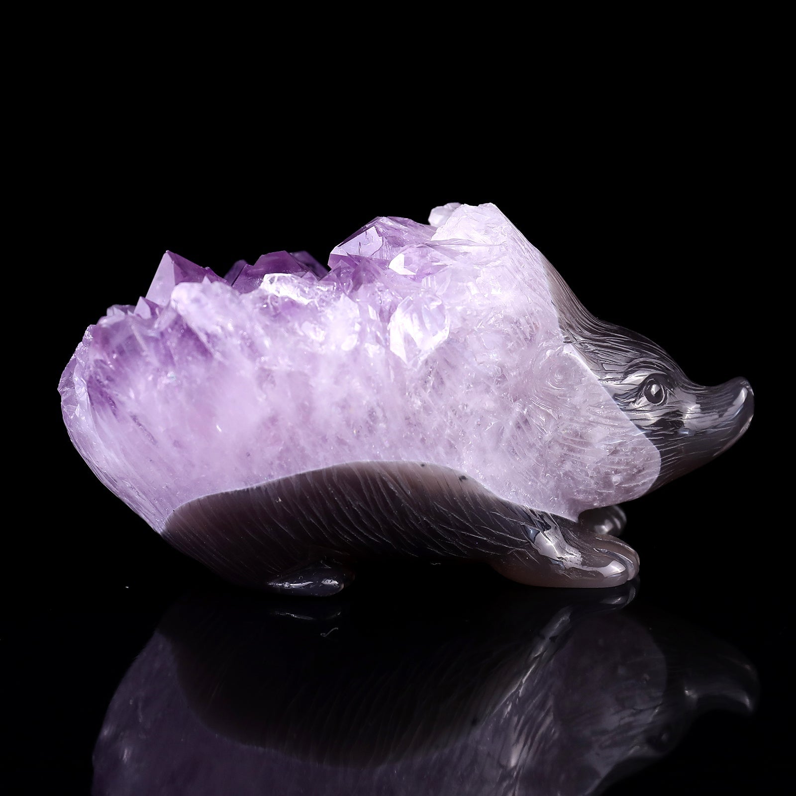Nicedony 4.3" Amethyst Druse Agate Hand Carved Hedgehog Sculpture - View 3
