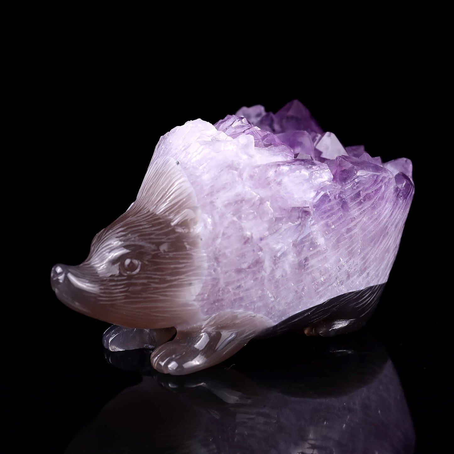 Nicedony 4.3" Amethyst Druse Agate Hand Carved Hedgehog Sculpture - View 7
