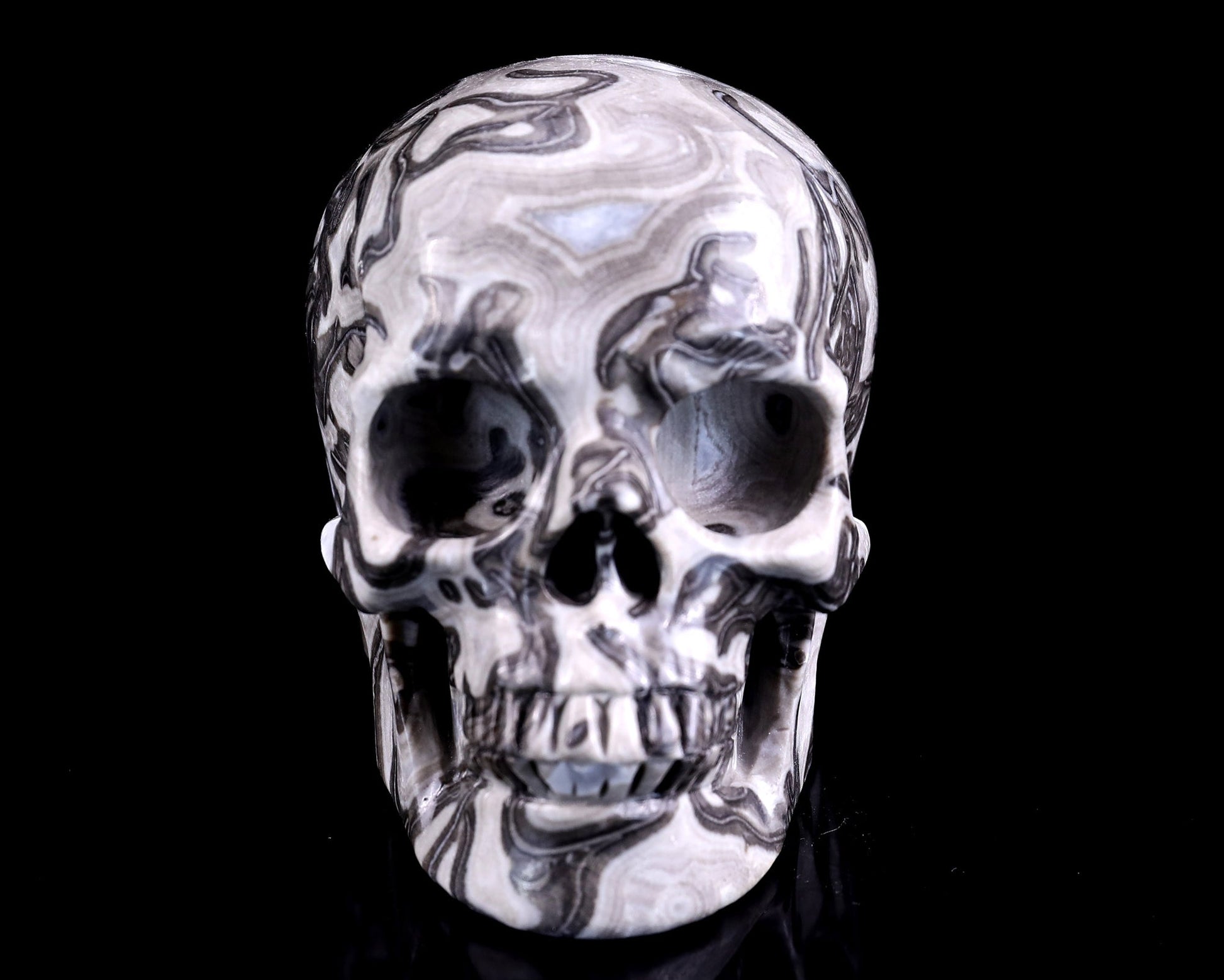 Nicedony 4.3" Black Crazy Lace Agate Hand Carved Realistic Skull - View 2