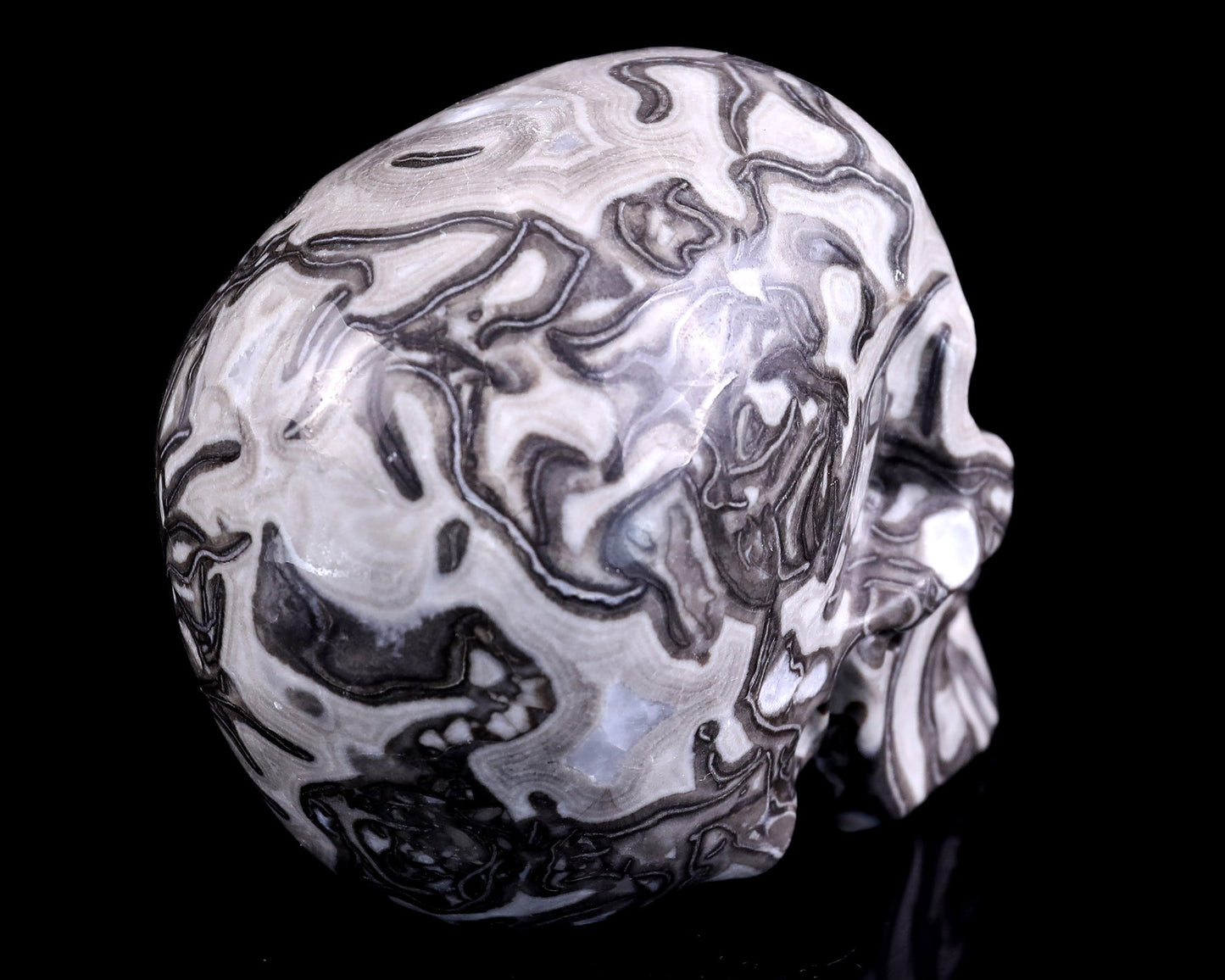 Nicedony 4.3" Black Crazy Lace Agate Hand Carved Realistic Skull - View 4