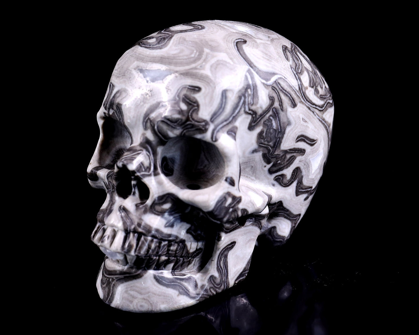 Nicedony 4.3" Black Crazy Lace Agate Hand Carved Realistic Skull - View 9