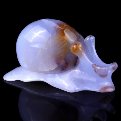 Nicedony 4.3" Blue Chalcedony Hand Carved Crystal Snail Sculpture