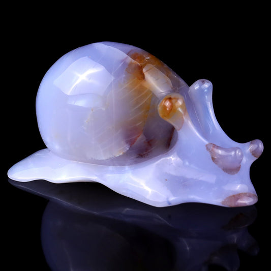Nicedony 4.3" Blue Chalcedony Hand Carved Crystal Snail Sculpture