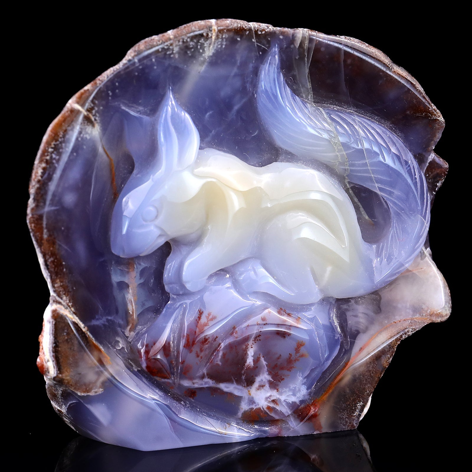 Nicedony 4.3" Blue Chalcedony Hand Carved Crystal Squirrel Sculpture