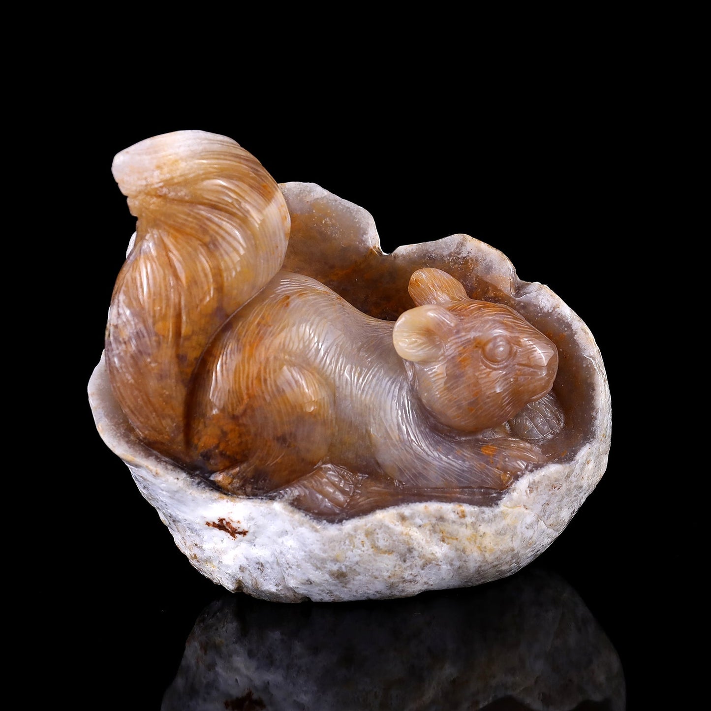 Nicedony 4.3" Chalcedony Hand Carved Crystal Squirrel Sculpture - View 12