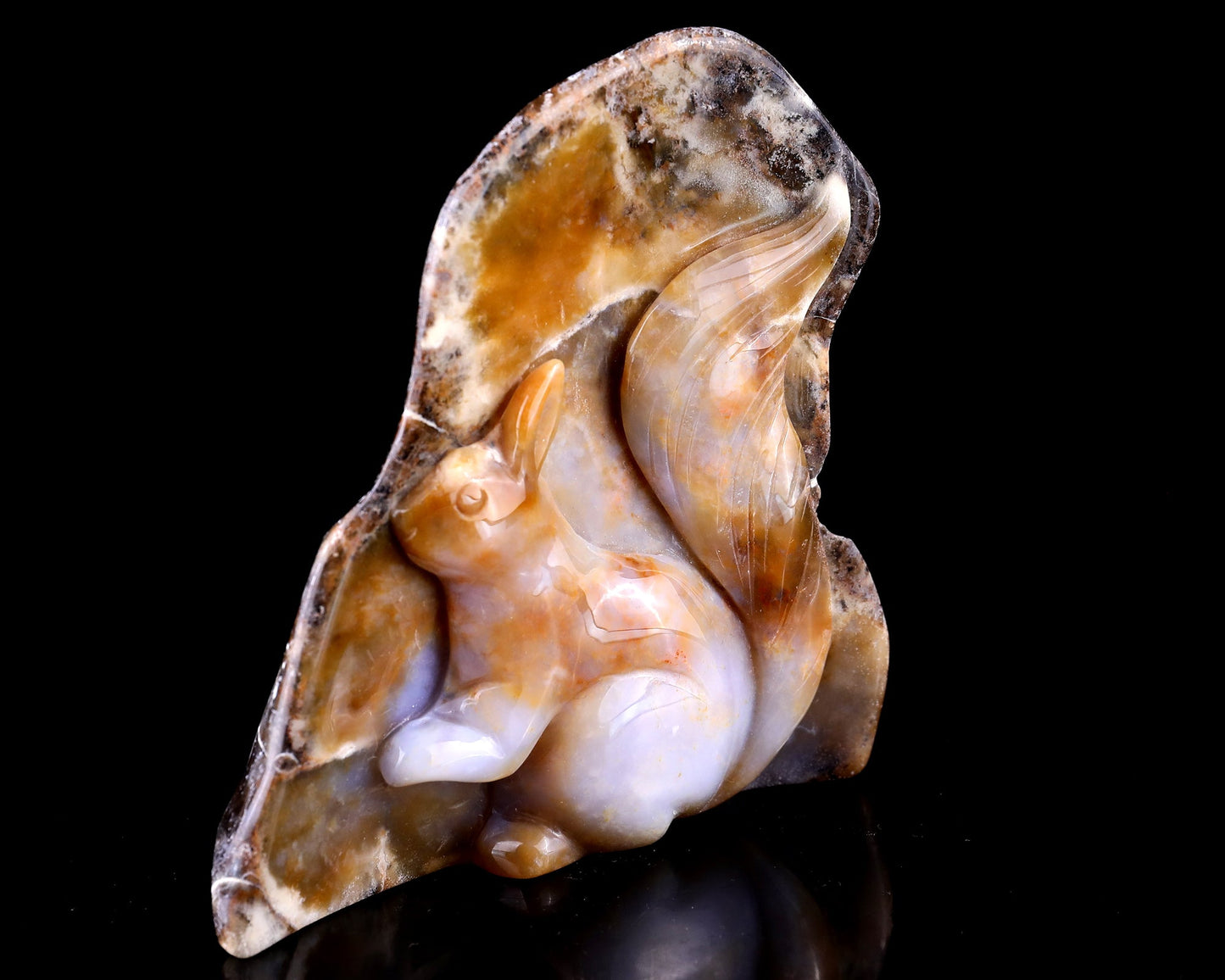 Nicedony 4.3" Chalcedony Hand Carved Crystal Squirrel Sculpture - #2100095