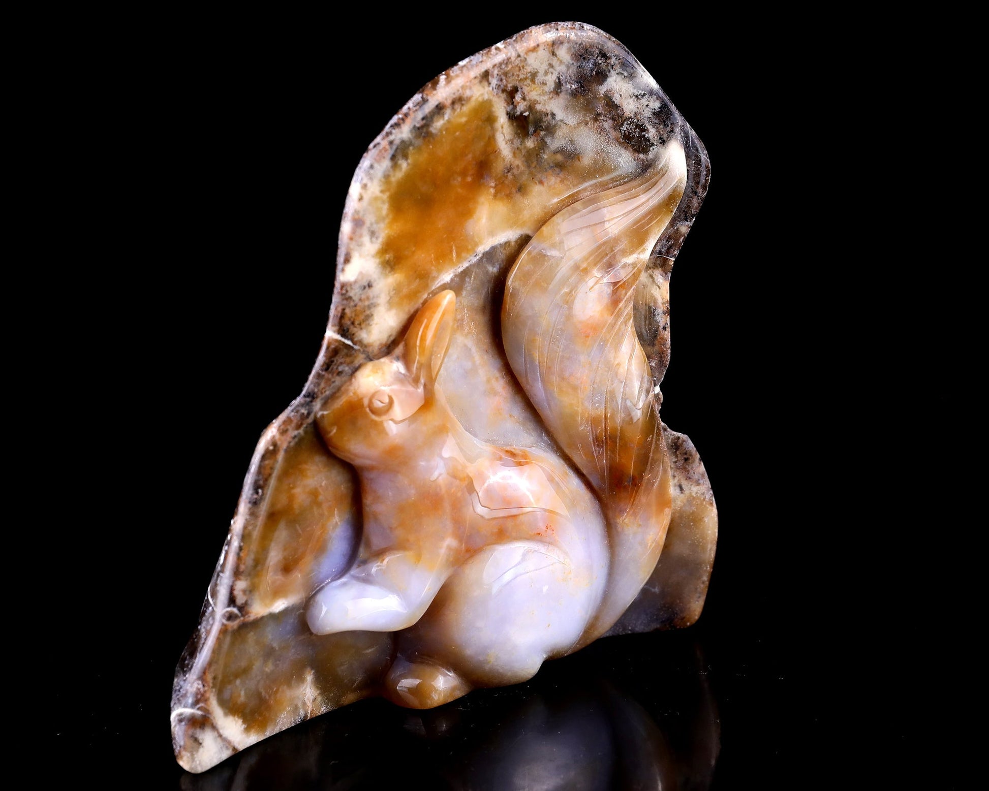 Nicedony 4.3" Chalcedony Hand Carved Crystal Squirrel Sculpture - #2100095