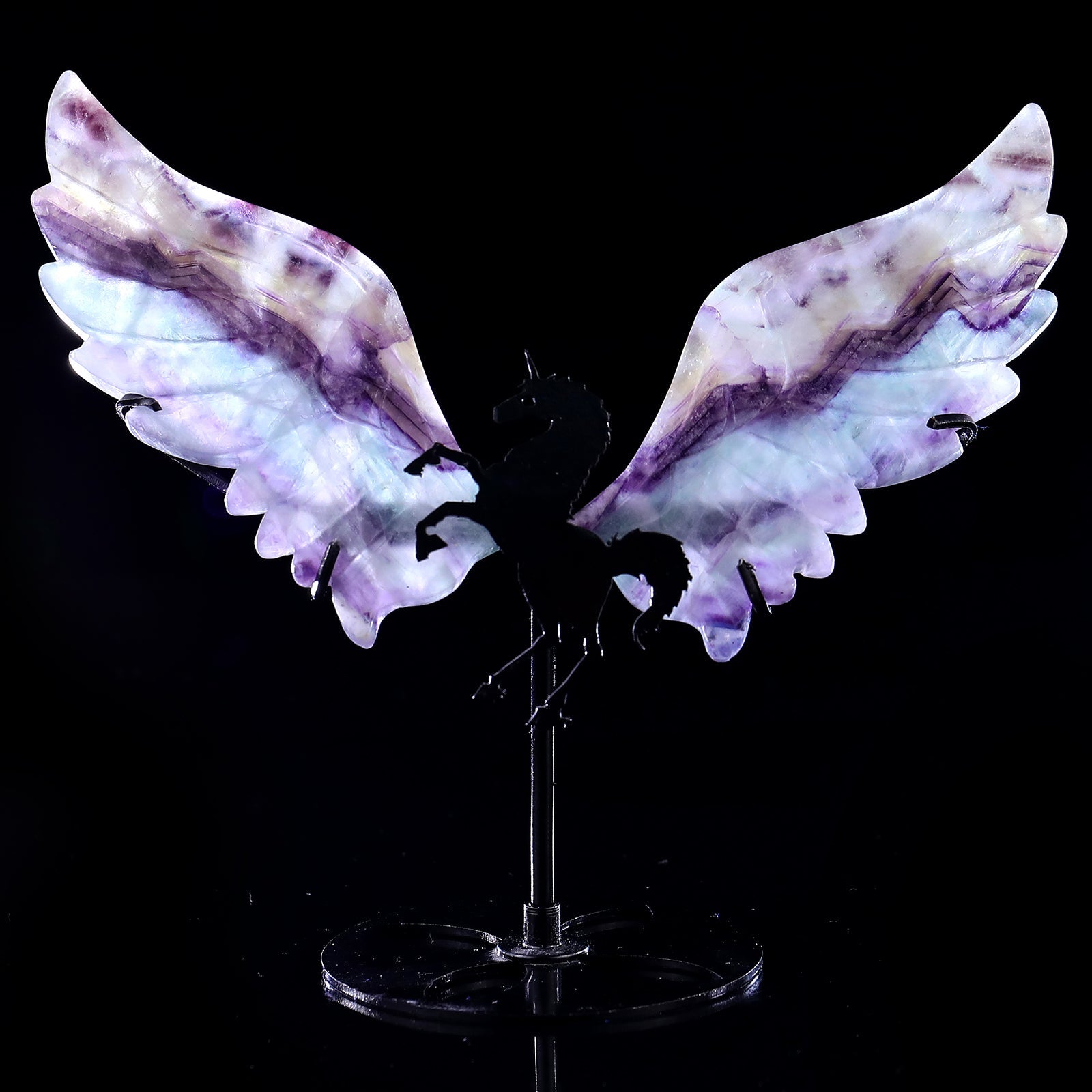 Nicedony 4.3" Fluorite Hand Carved Crystal Unicorn Wings Sculpture - View 4