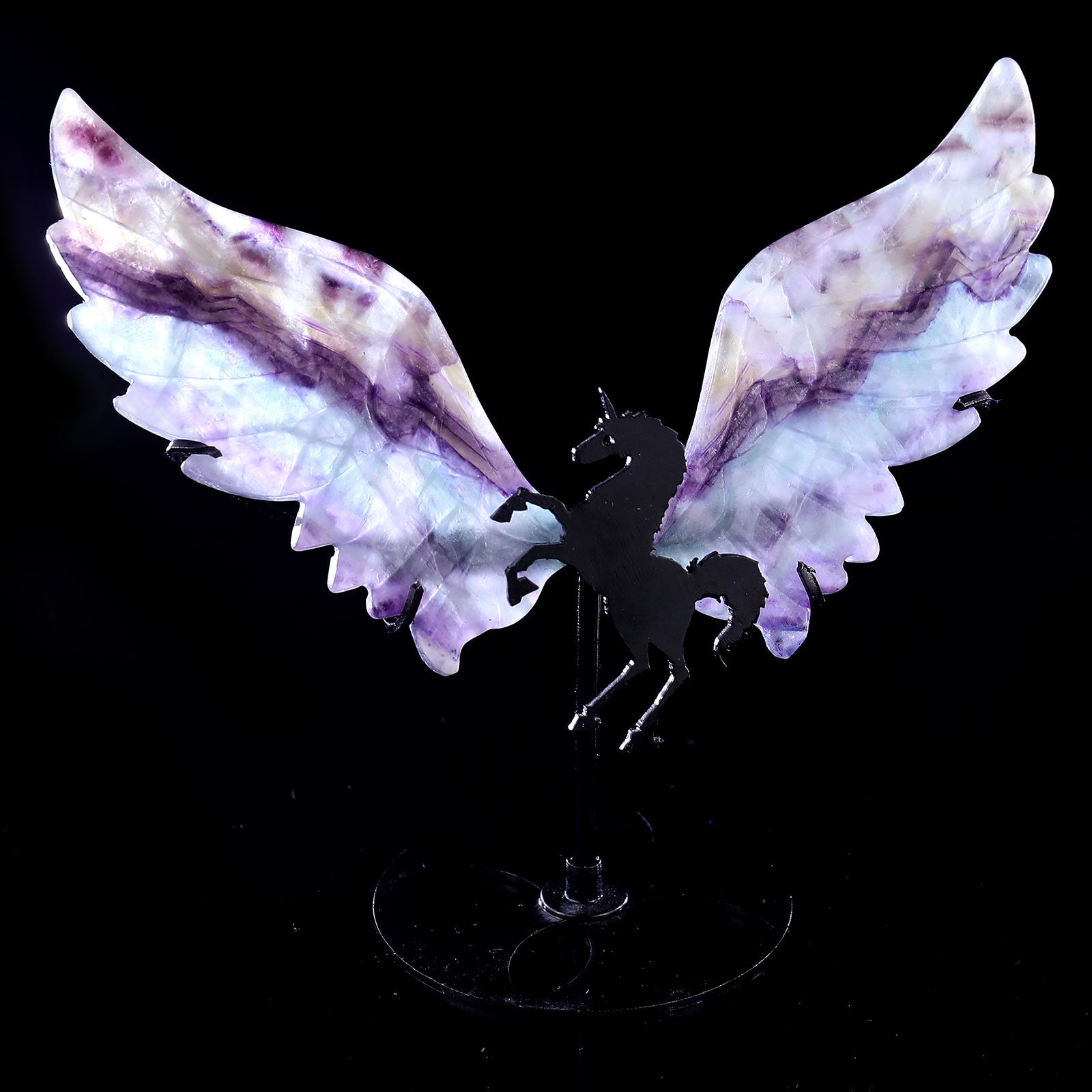 Nicedony 4.3" Fluorite Hand Carved Crystal Unicorn Wings Sculpture - View 5