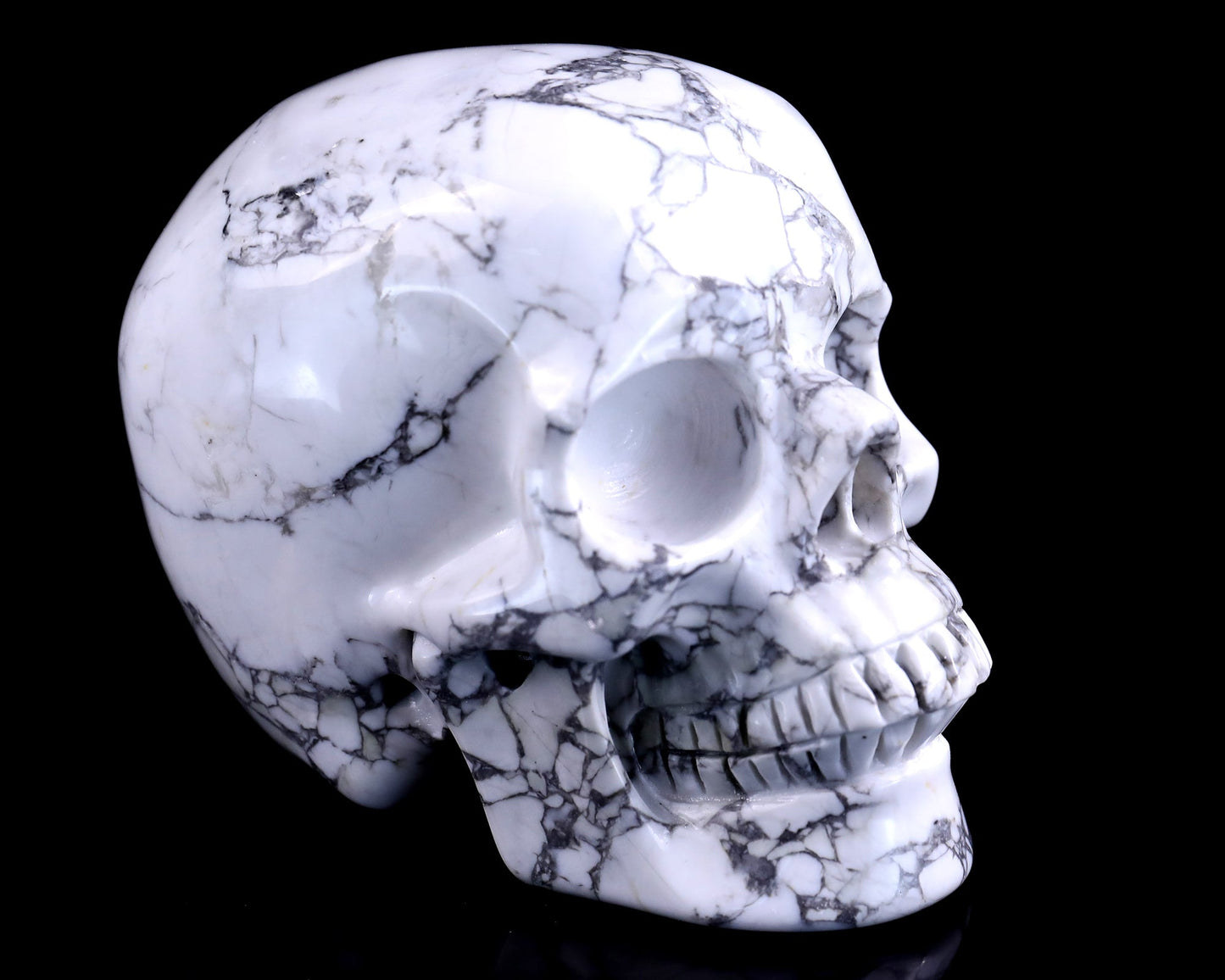 Nicedony 4.3" Howlite Hand Carved Crystal Realistic Skull Sculpture