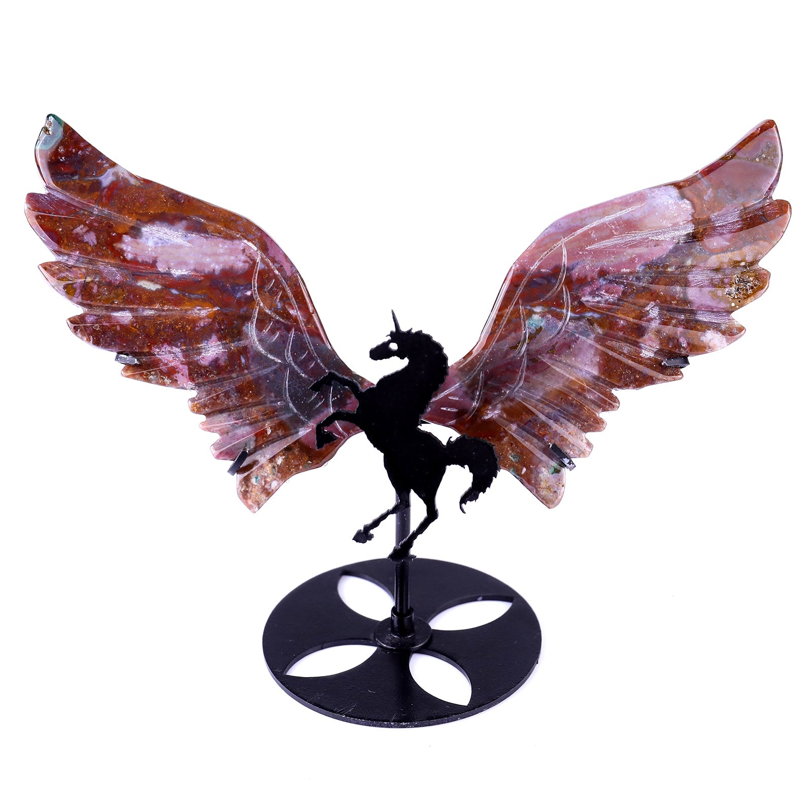 Nicedony 4.3" Indian Agate Hand Carved Unicorn Wings Sculpture