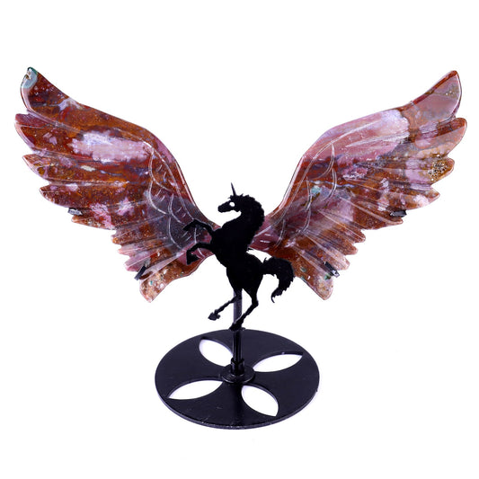 Nicedony 4.3" Indian Agate Hand Carved Unicorn Wings Sculpture