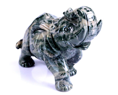 Nicedony 4.3" Jiulong Jade Hand Carved Crystal Elephant Sculpture