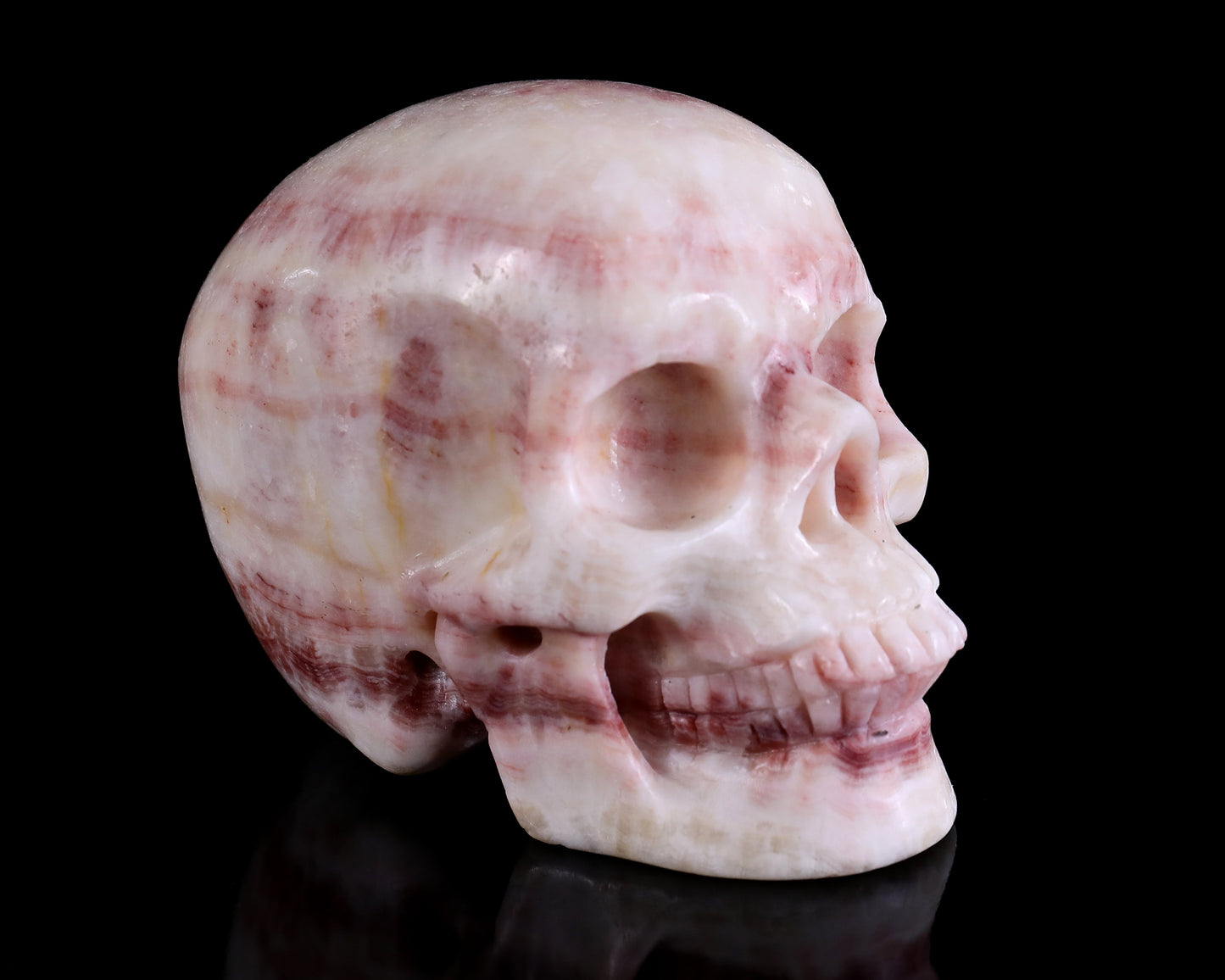 Nicedony 4.3" Red Zebra Agate Hand Carved Realistic Skull Sculpture