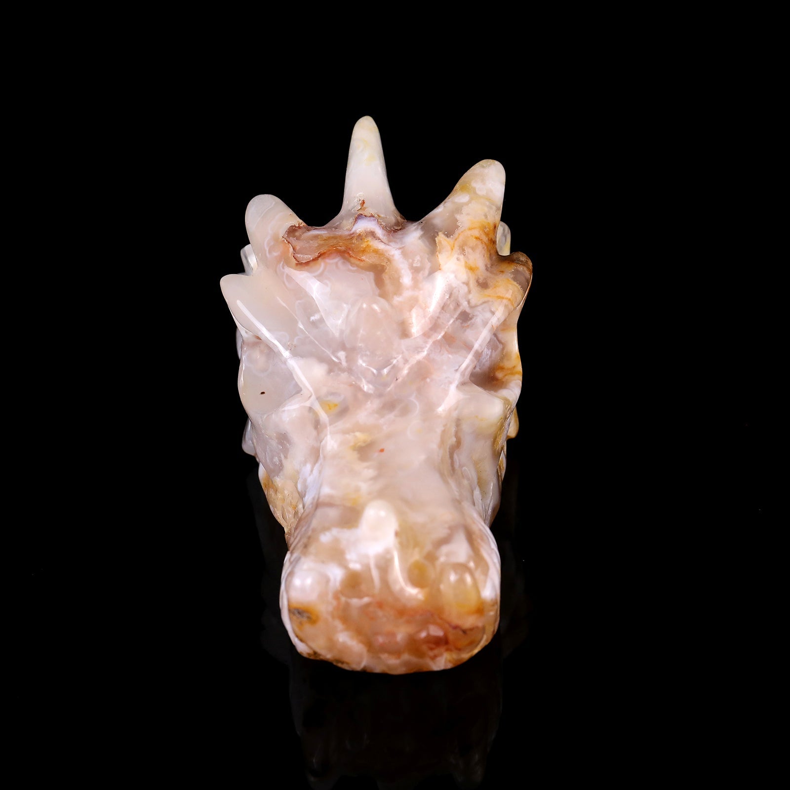 Nicedony 4.3" Sakura Agate Hand Carved Crystal Dragon Skull Sculpture - View 2