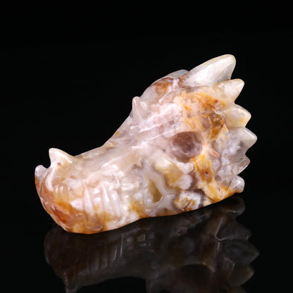 Nicedony 4.3" Sakura Agate Hand Carved Crystal Dragon Skull Sculpture - View 4