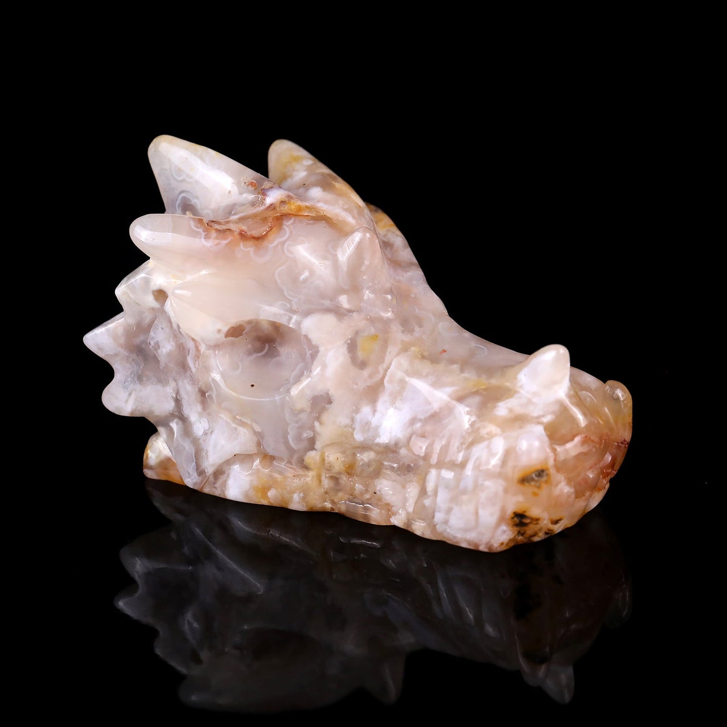 Nicedony 4.3" Sakura Agate Hand Carved Crystal Dragon Skull Sculpture - View 3