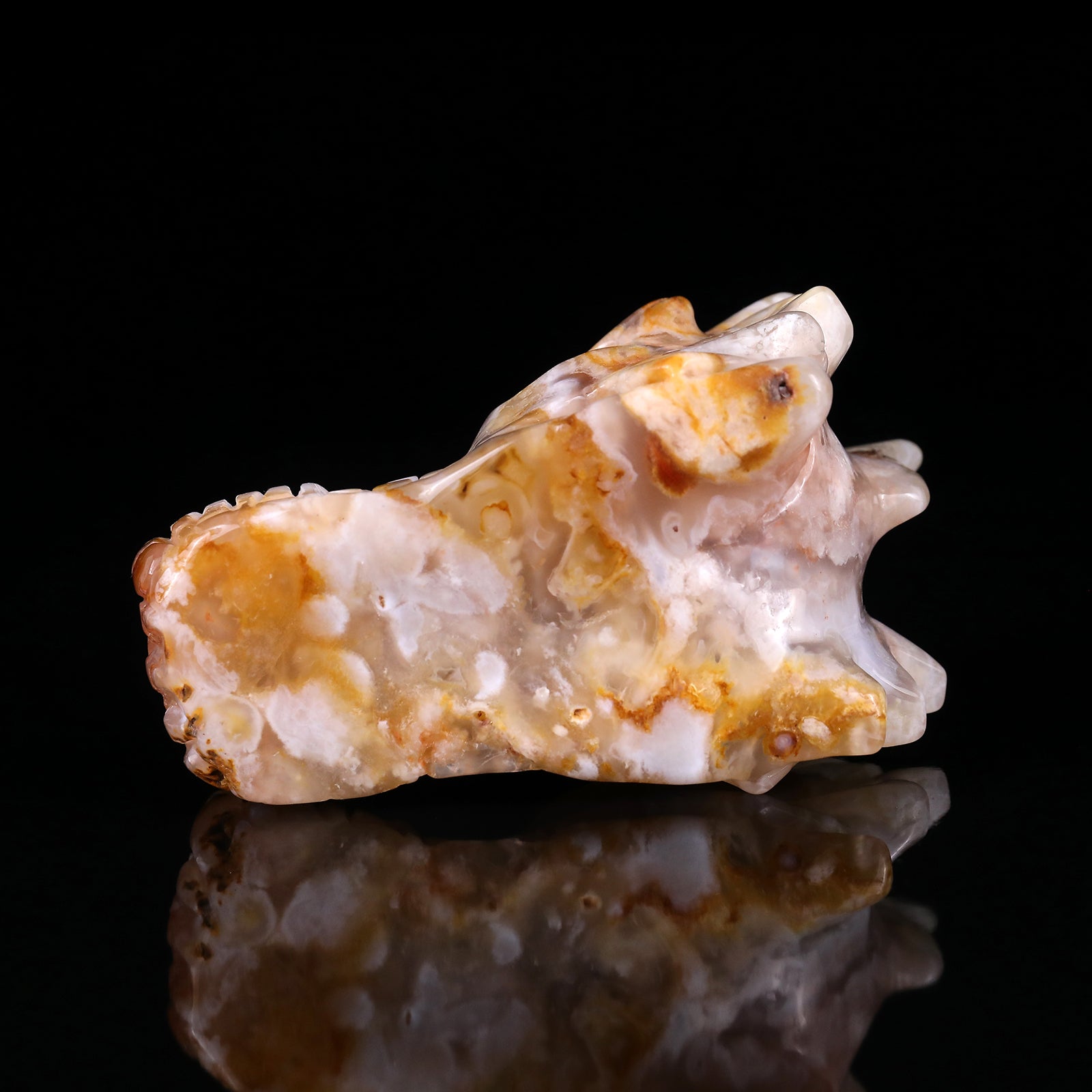 Nicedony 4.3" Sakura Agate Hand Carved Crystal Dragon Skull Sculpture - View 6